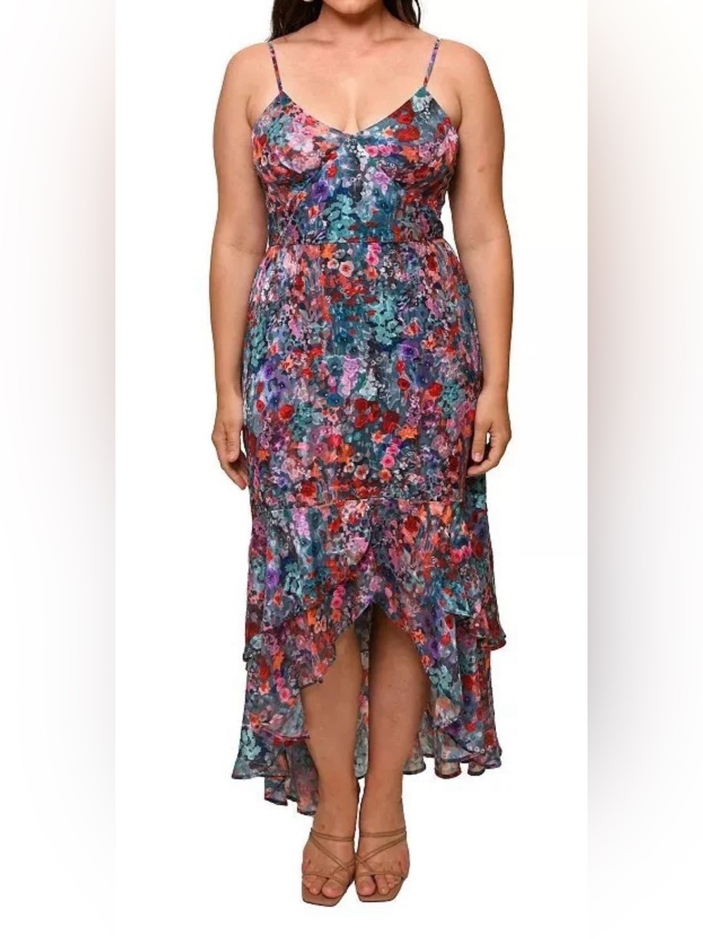 NWT HUTCH Royce Floral High Low Ruffle Hem Dress Gown Plus 18W Spaghetti Straps